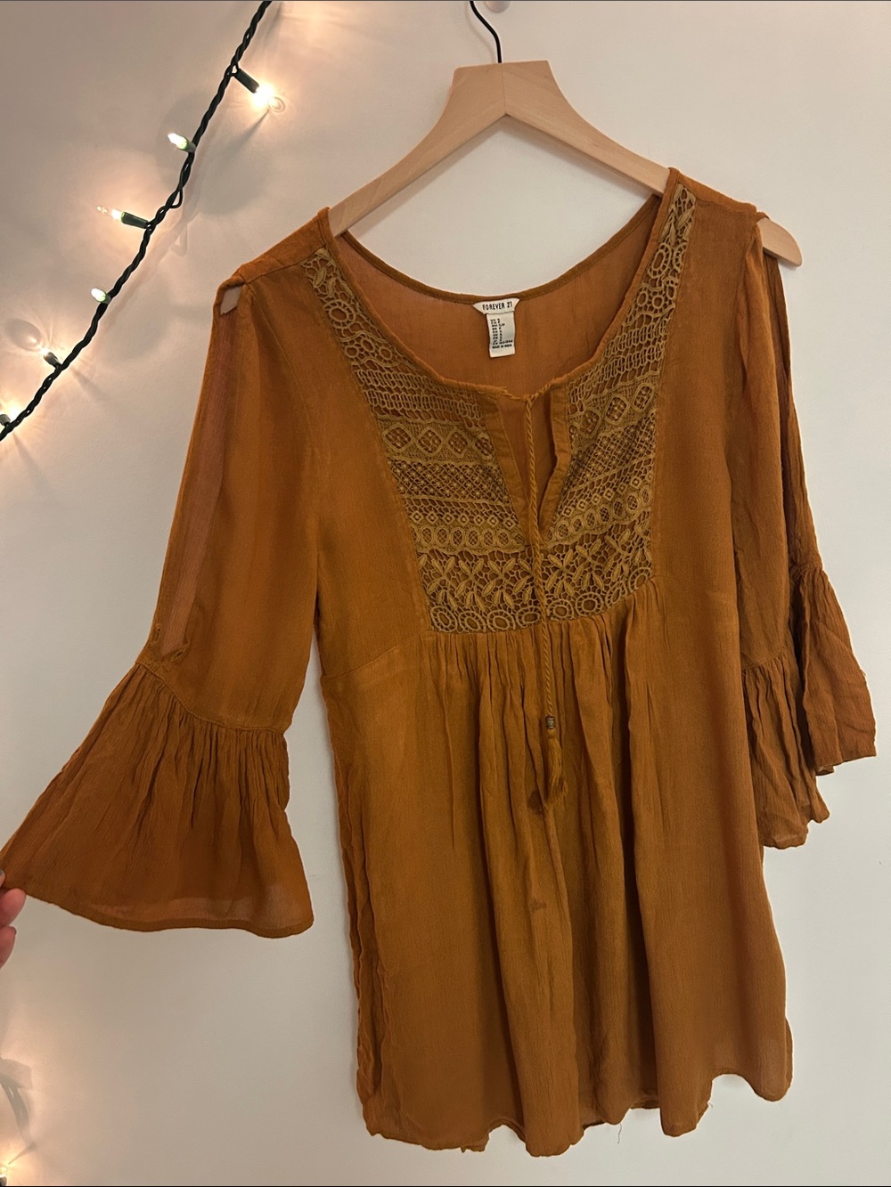 Women's Mustard Lace-Trim boho dress